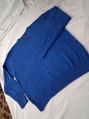 Hunt Club 100 % Cotton Royal Blue Cable Knit Men's Sweater Large